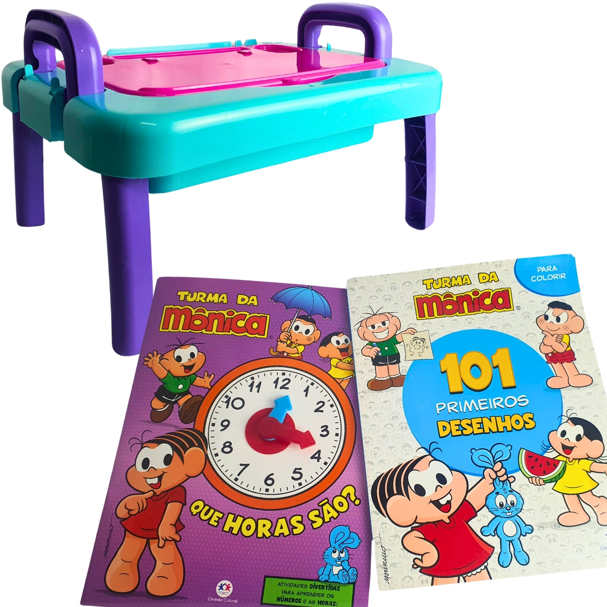 Kit Mesinha Menina + 101 Desenhos Mônica + Que Horas São da Turma da Mônica Kit Mesinha Menina + 101 Desenhos Mônica + Que Horas São da Turma da Mônica